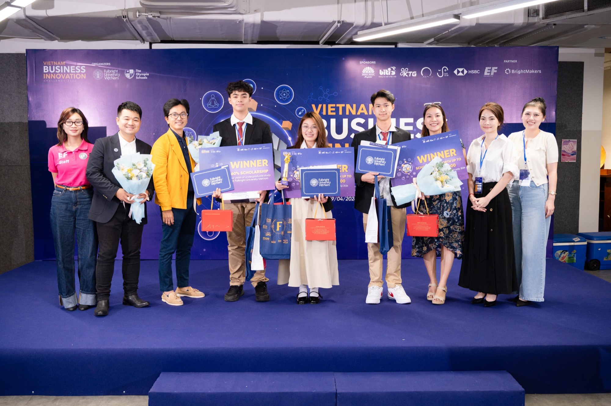 Winners and organisers on stage at the Vietnam Business Innovation Challenge awards